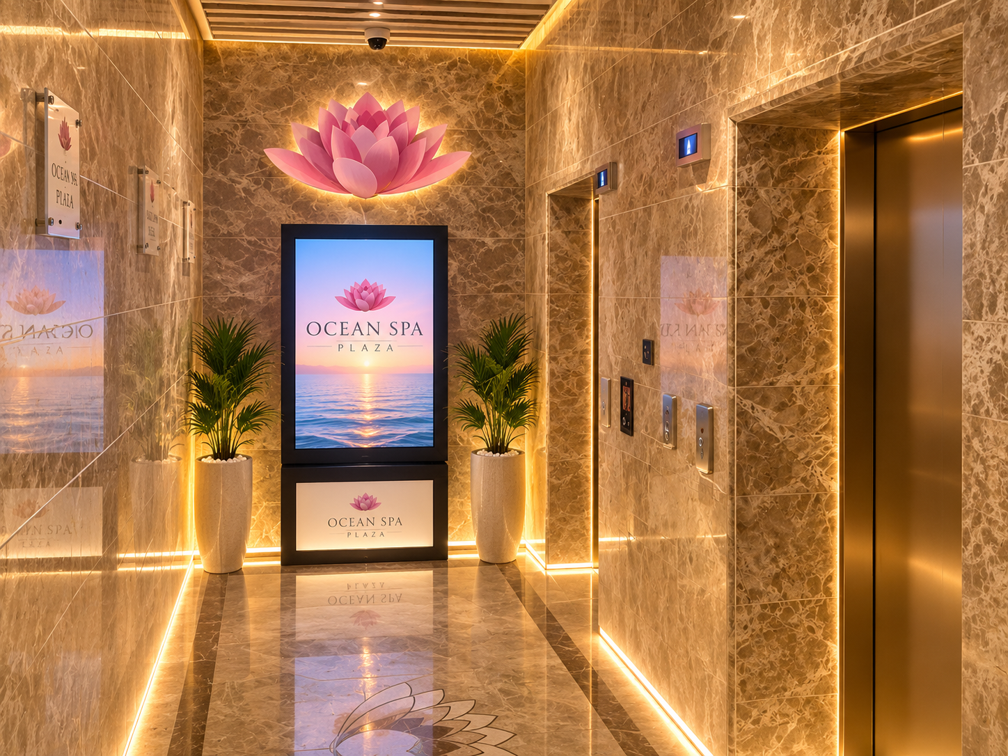 Ocean Spa Plaza marble elevator lobby